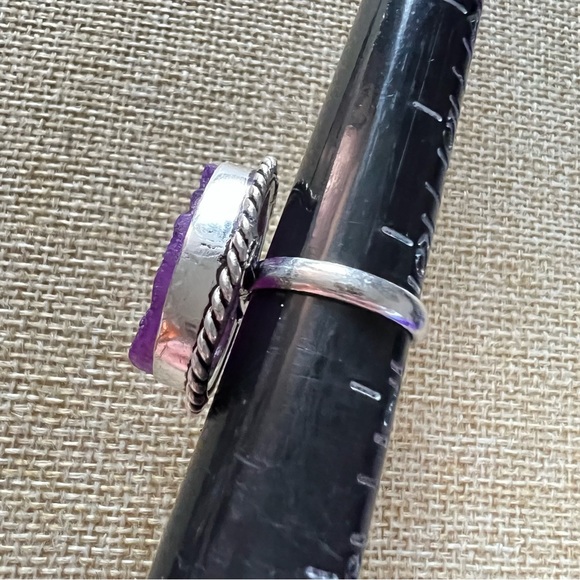 Titanium Druzy Stone Silver Overlay Ring Size 5.75 - Picture 2 of 3